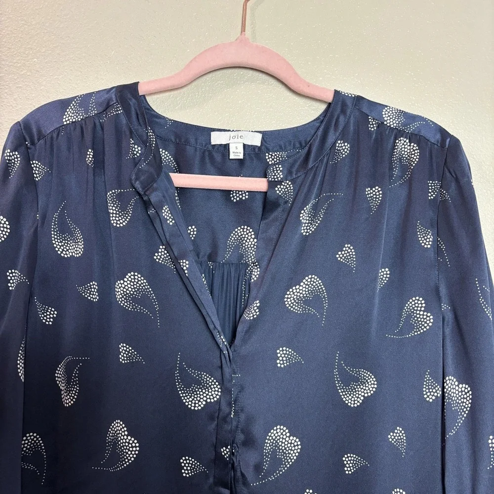 Joie Heart Mintee‎ Silk Button-Front Blouse in Navy Blue Size Women's Small Top